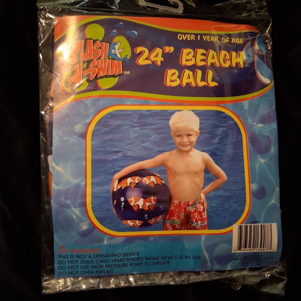 Vtg Inflatable NEW Beach Ball Clear Blue Orange Clown Fish AOP Nemo RARE HTF 24"
